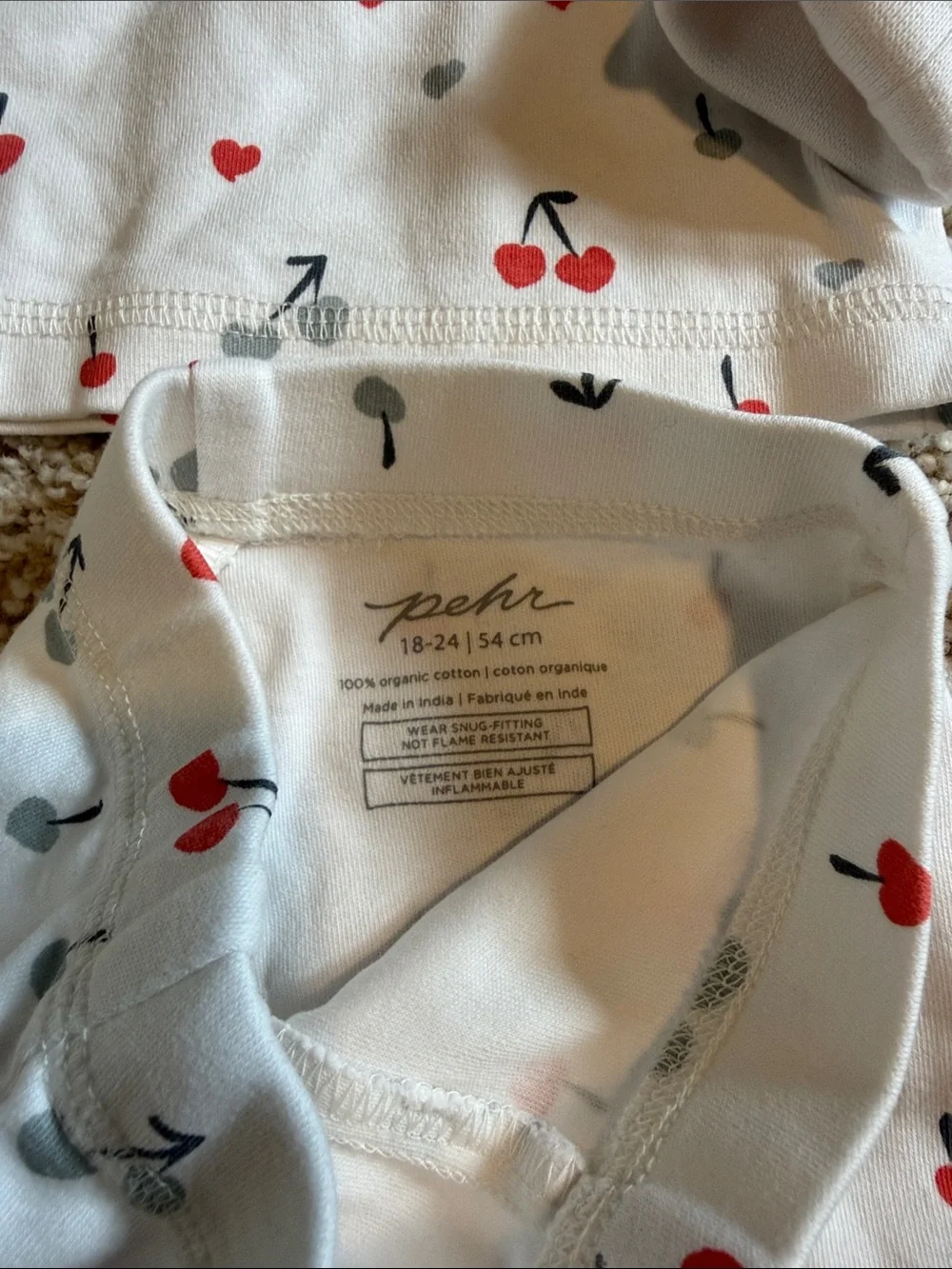 Cherry-Print Cream Long-Sleeve Pajama Set by Pehr